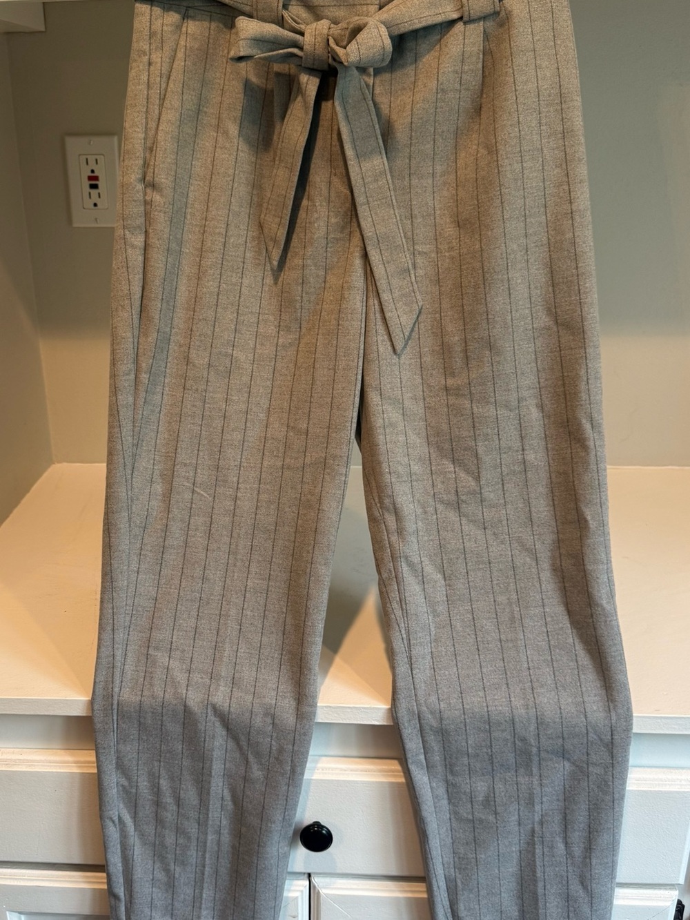 Gray Pinstripe Tie-Waist express pants